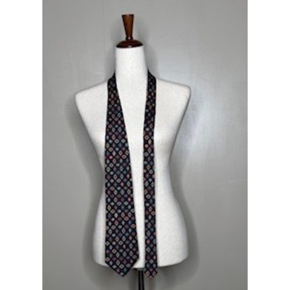 Christian Dior Monsieur Silk Tie Black Red Blue Geometric Diamond Made in USA